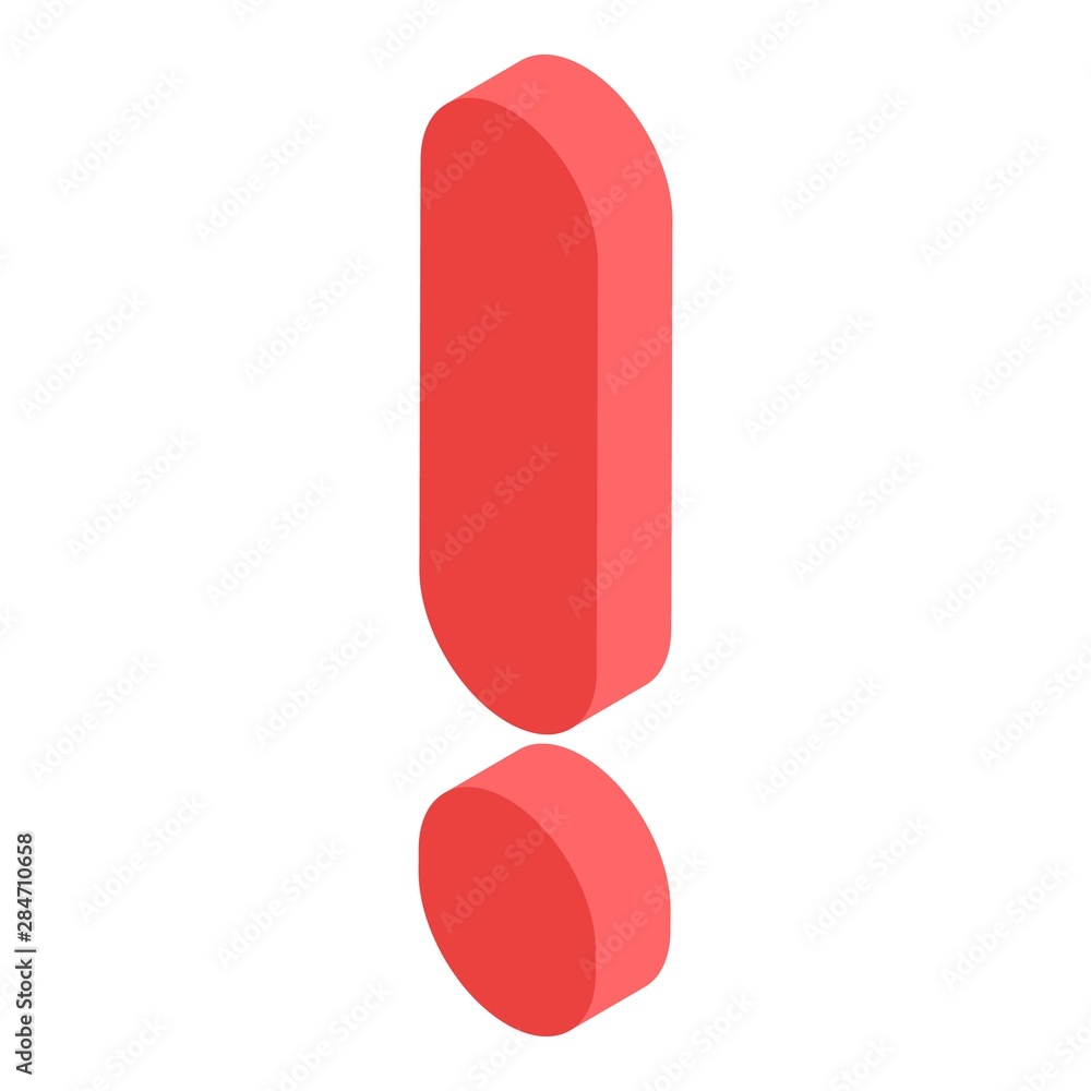 Red exclamation sign icon. Isometric of red exclamation sign vector icon for web design isolated on white background Red exclamation sign icon. Isometric of red exclamation sign vector icon for web design isolated on white background