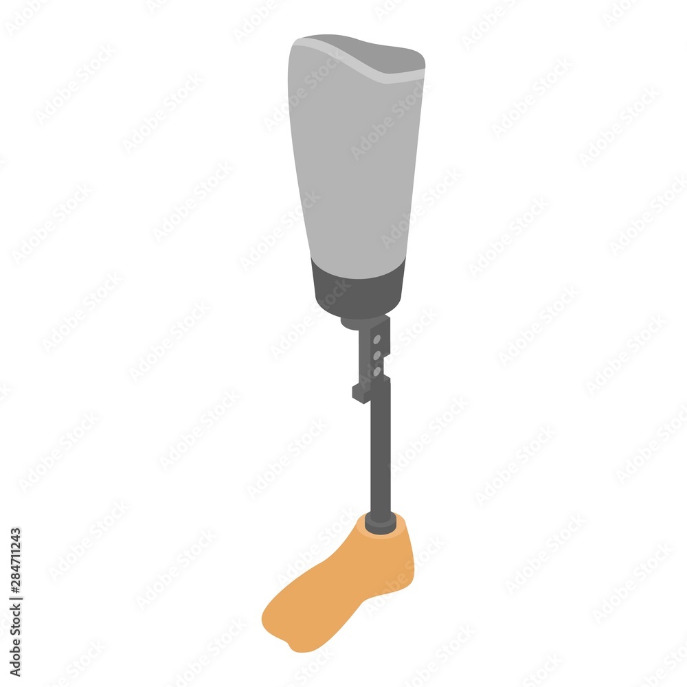 Human leg prosthesis icon. Isometric of human leg prosthesis vector icon for web design isolated on white background Human leg prosthesis icon. Isometric of human leg prosthesis vector icon for web design isolated on white background