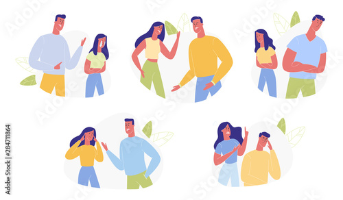 Young Family Quarrel and Swear Set Human Relations