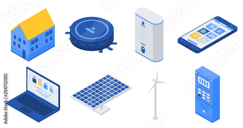 Autonomous house icons set. Isometric set of autonomous house vector icons for web design isolated on white background