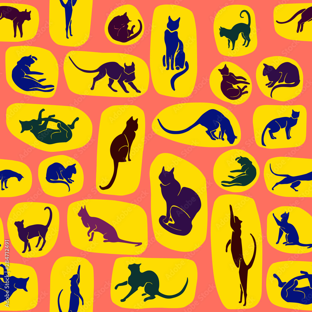 Hand Drawn Vector Cat Silhouette pattern