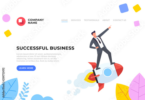 Successful business start up flat graphic design banner poster vector concept illustration