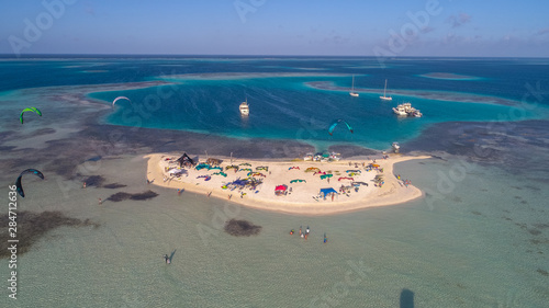 Aerial view of kite surf and wind surf in Los Roques photo