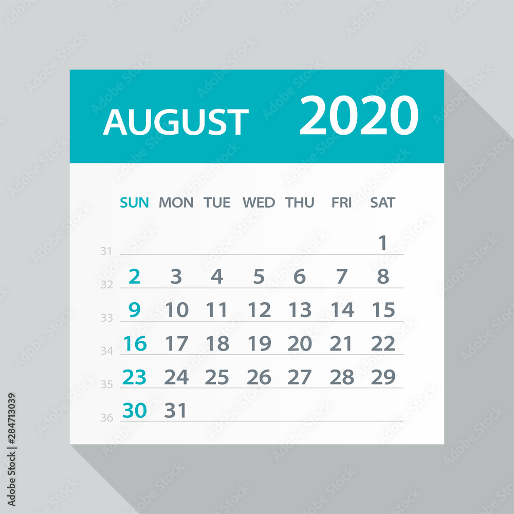August 2020 Calendar Leaf - Vector Illustration