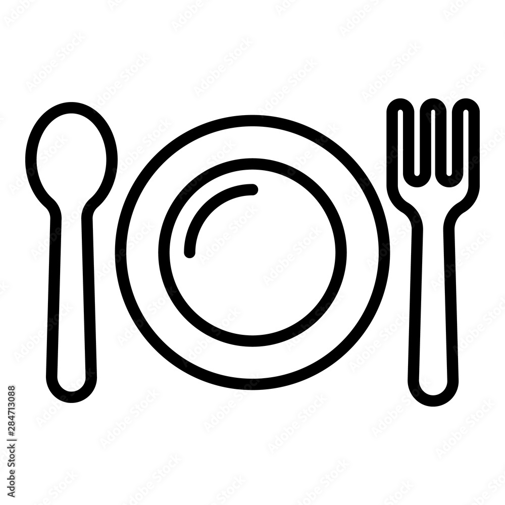 Kid plate, fork, spoon icon. Outline kid plate, fork, spoon vector icon for  web design isolated on white background Stock Vector | Adobe Stock