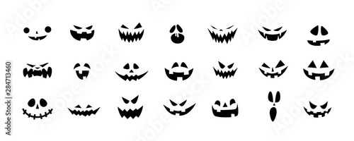 Leinwand Poster Set of Halloween scary pumpkins cut. Spooky creepy pumpkins cut