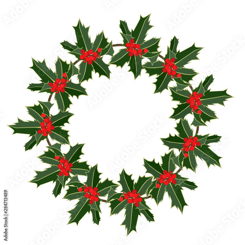 Winter wreath Vector illustration Christmas holly trees