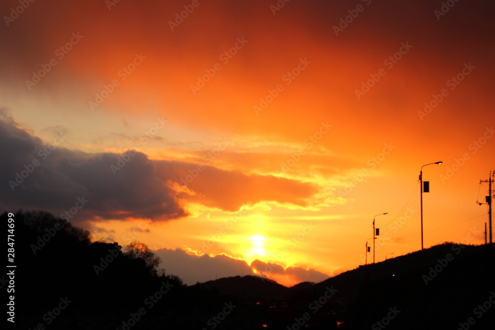 夕焼け 太陽柱 夕焼け 太陽柱