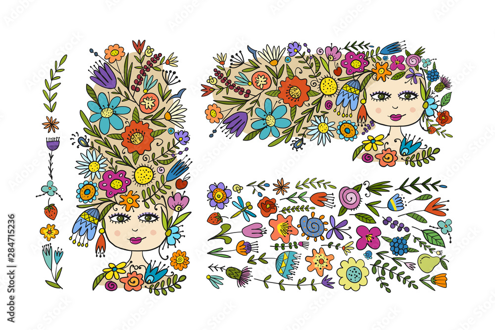 Fototapeta premium Pretty floral woman for your design