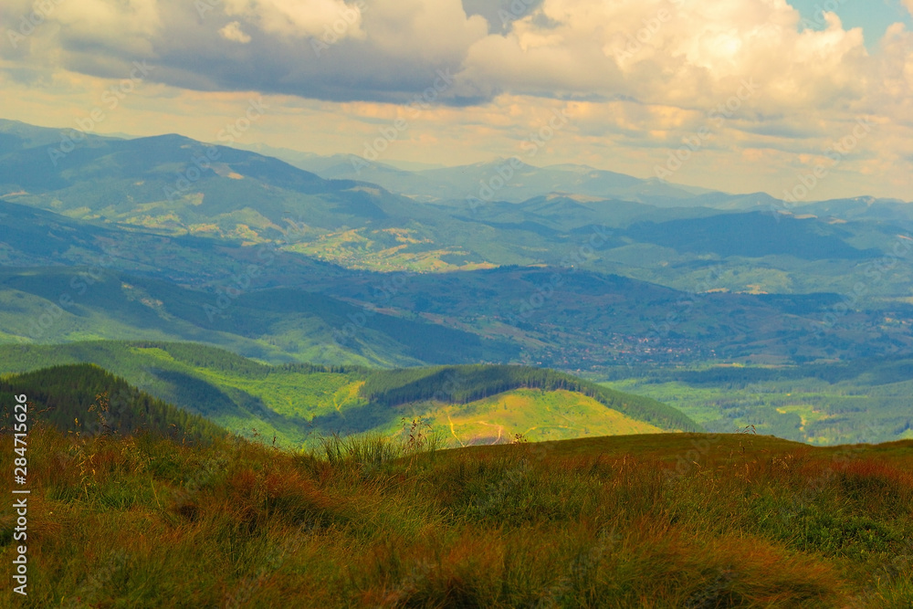 Fototapeta premium Summer landscape in the Carpathian mountains. View of the mountain peak Hoverla.