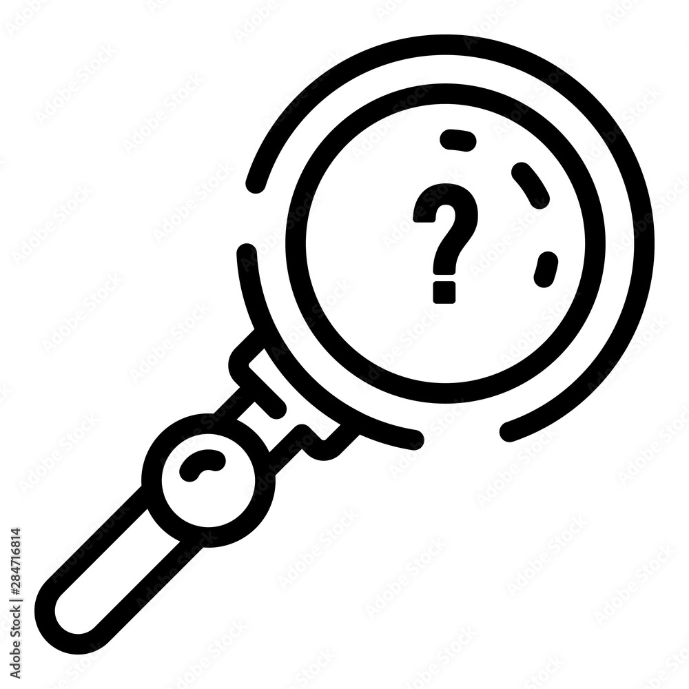 Quest question magnify glass icon. Outline quest question magnify glass vector icon for web design isolated on white background