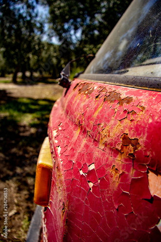 paint peeling off of a abandoned red t2