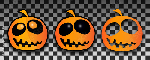 Halloween pumpkins template. Set of pumpkin with shadow isolated on transparent background