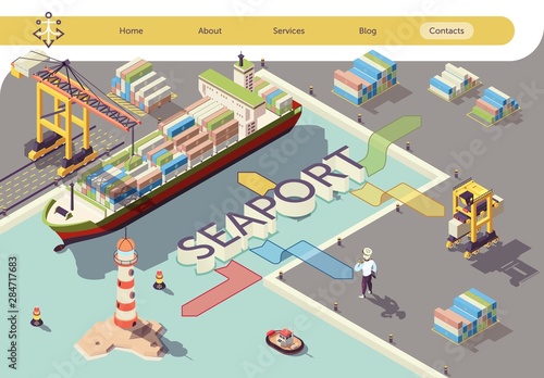 Industrial Seaport Flowchart Isometric Banner