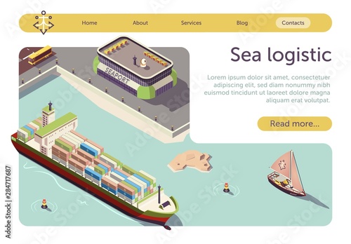 Sea Logistic and Transportation Isometric Banner