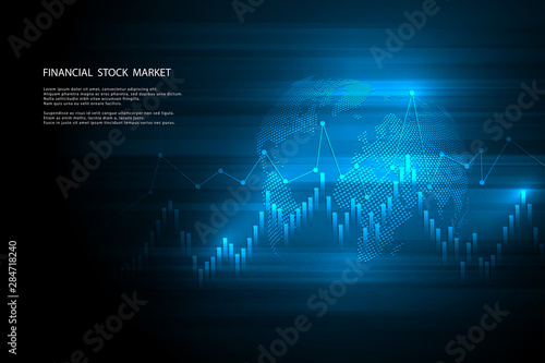 Stock market graph or forex trading chart for business and financial concepts, reports and investment on dark background . Vector illustration