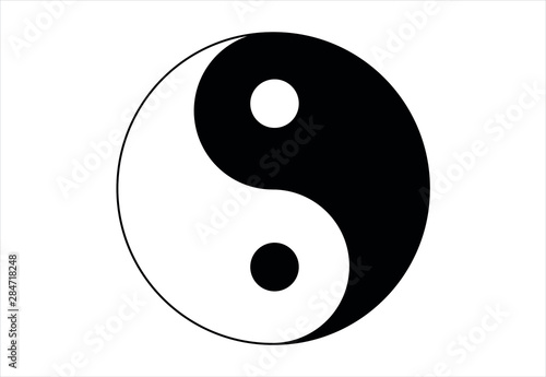 Black and white Yin and Yang simple icon on white background. Concept of dualism in ancient Chinese philosophy. The taichi symbol vector design. Ying yang symbol of harmony and balance.