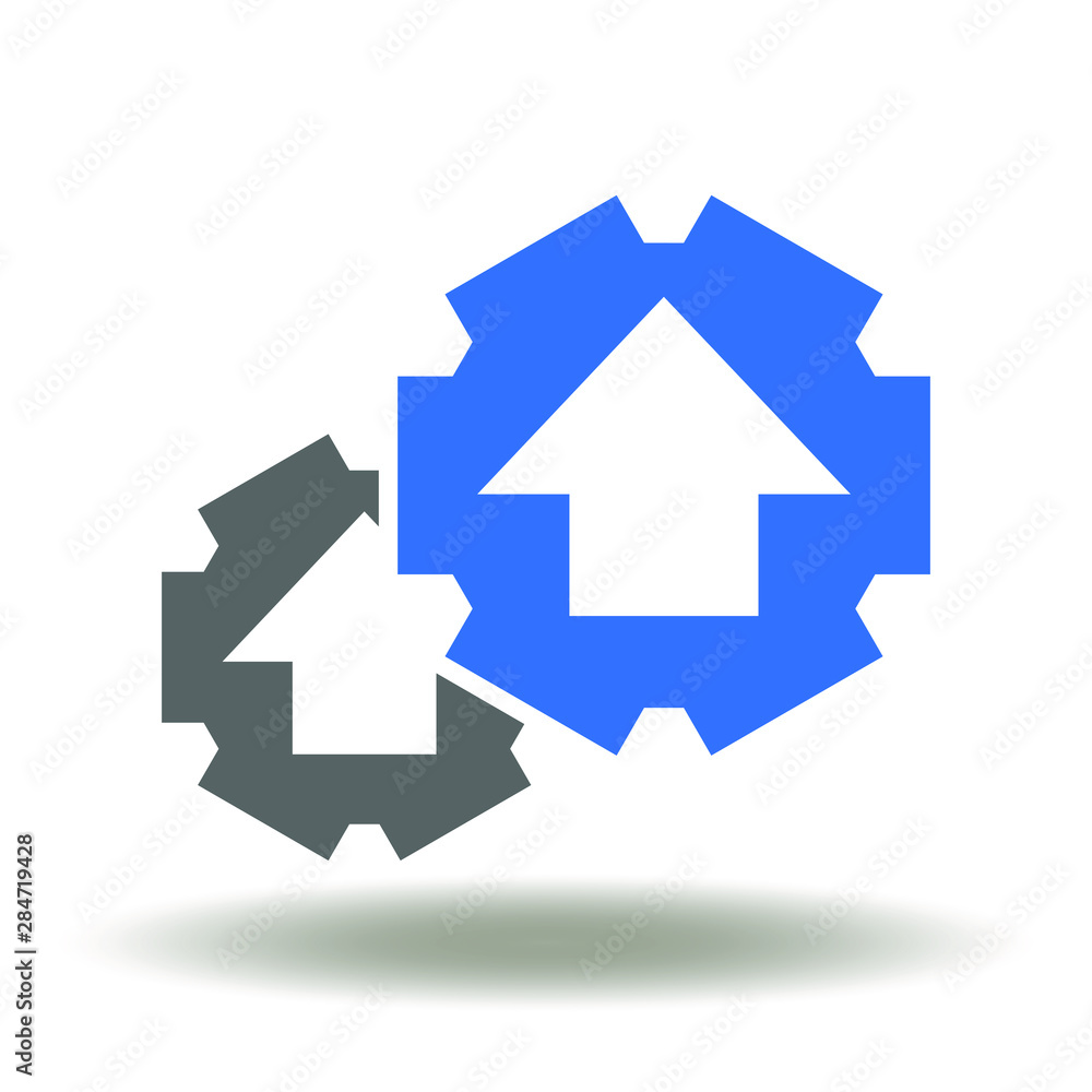 Innovation integration logo. Gears arrow up icon vector. Upgrade Setting Machine Factory Technology Sign. Innovation integration logo. Gears arrow up icon vector. Upgrade Setting Machine Factory Technology Sign.