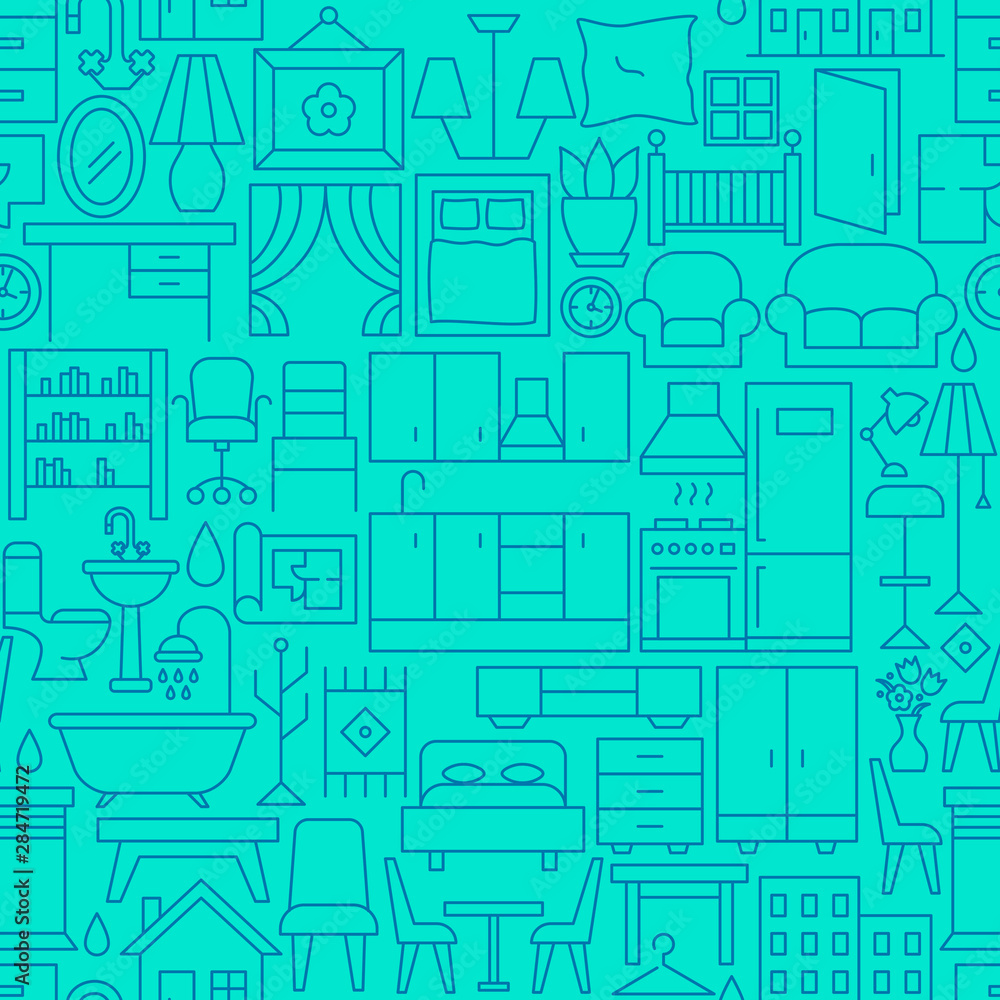Room Furniture Line Seamless Pattern Room Furniture Line Seamless Pattern
