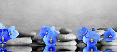 Zen stones and violet flowe...
