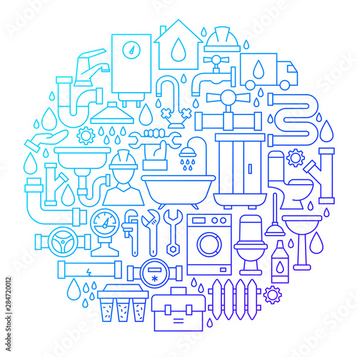 Plumbing Line Icon Circle Design
