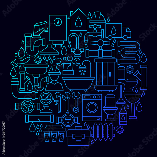 Plumbing Line Icon Circle Concept