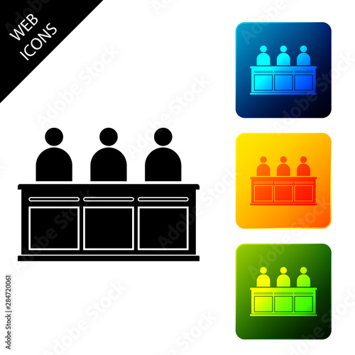 Jurors icon isolated on white background. Set icons colorful square buttons. Vector Illustration