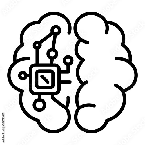 Electronic chip in the brain icon. Outline electronic chip in the brain vector icon for web design isolated on white background