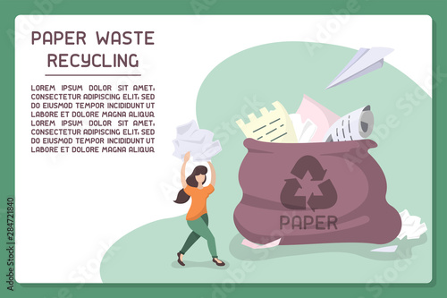 Info placard concept with sample text about paper waste recycling