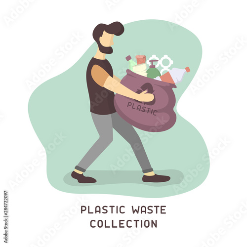 Man carries a bag of garbage