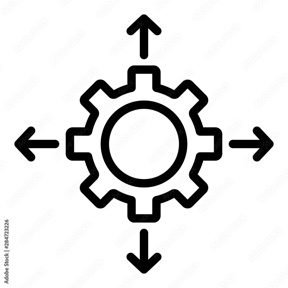 Gear and arrows icon. Outline gear and arrows vector icon for web design isolated on white background Gear and arrows icon. Outline gear and arrows vector icon for web design isolated on white background