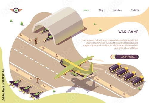 War Game Isometric Banner with Military Airfield