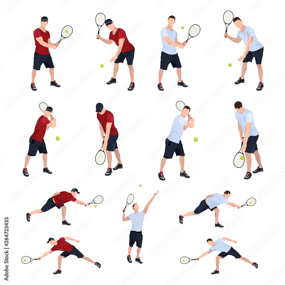 Tennis player with ball and racket set, vector flat isolated illustration Tennis player with ball and racket set, vector flat isolated illustration