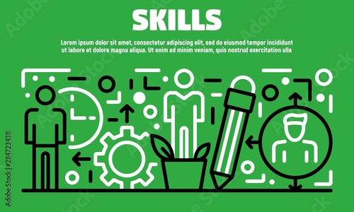 Skills banner. Outline illustration of skills vector banner for web design