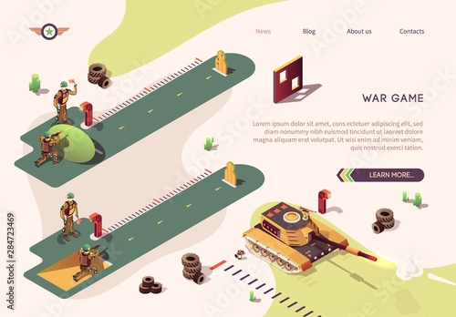 Shooting Competition in War Game Isometric Banner