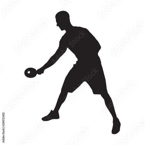 Table tennis player black silhouette on white background, vector illustration