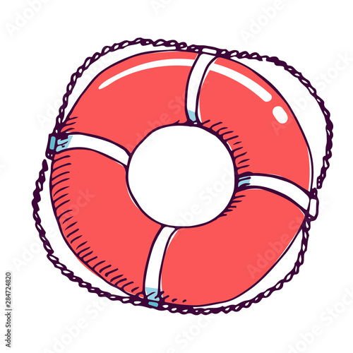 Life buoy red color hand drawn illustration