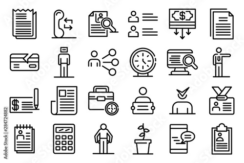 Unemployed icons set. Outline set of unemployed vector icons for web design isolated on white background