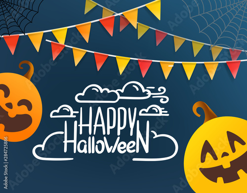 Happy Halloween card. Halloween illustration with ute pumpkins