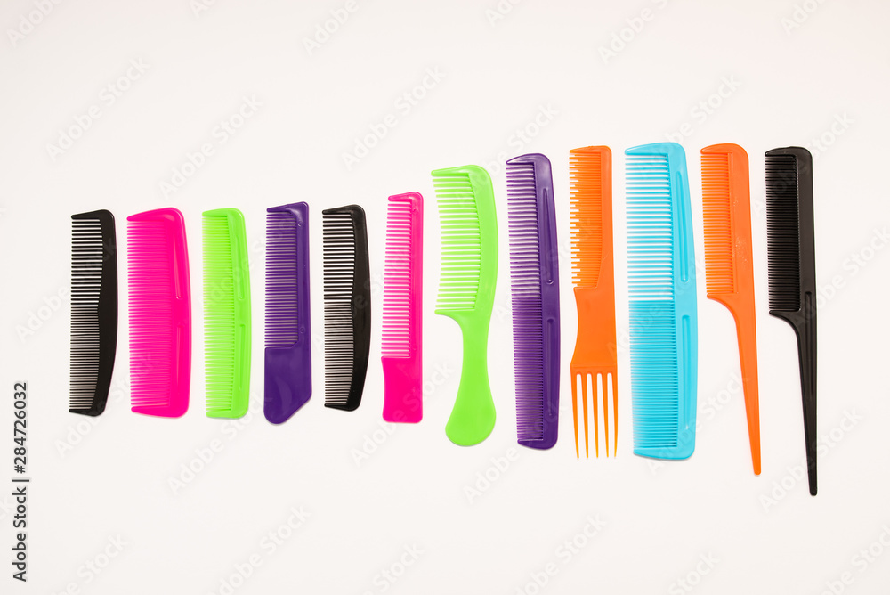 Plastic combs isolated on white background