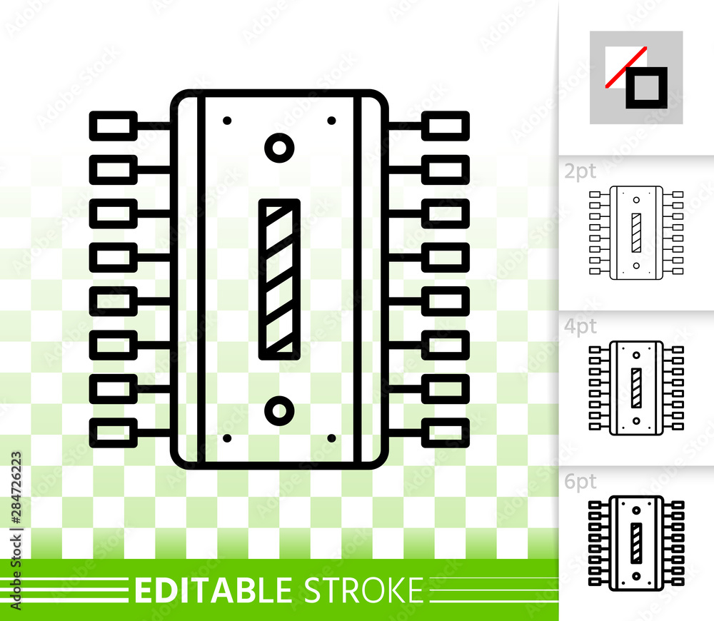Microchip circuit simple black line vector icon Microchip circuit simple black line vector icon