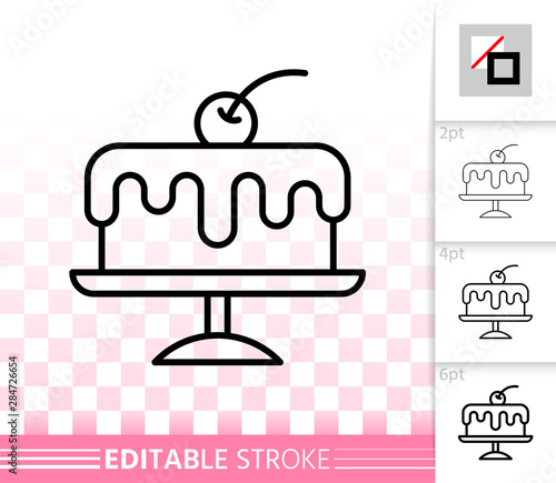 Cherry Cake dessert simple black line vector icon