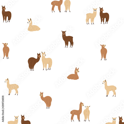 Fototapeta Naklejka Na Ścianę i Meble -  Cartoon alpaca - simple trendy animal pattern on white background. Cartoon illustration for prints, clothing, packaging and postcards.