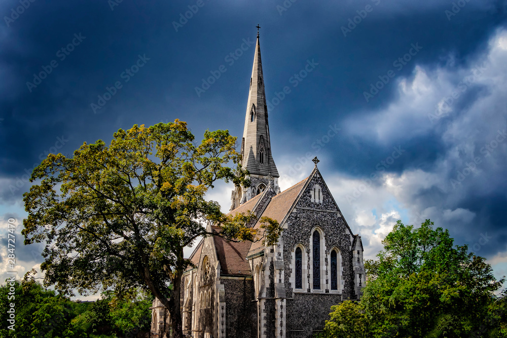 St Alban's Church at Copenhagen Denmark. It is in a peaceful park next to the citadel Kastellet and the Gefion Fountain and Langelinie. St Alban's Church at Copenhagen Denmark. It is in a peaceful park next to the citadel Kastellet and the Gefion Fountain and Langelinie.