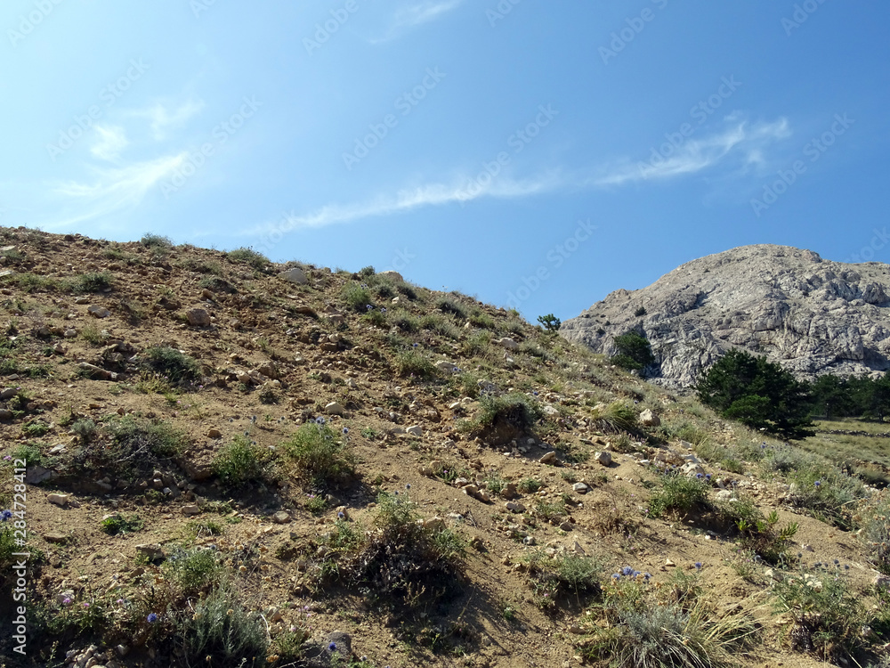 Zarok, details of specific sandy area of Baska, island Krk, Croatia, Europe