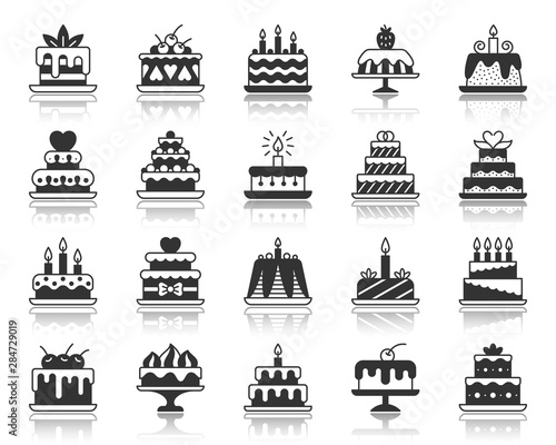 Cake sweet dessert black glyph icon vector set