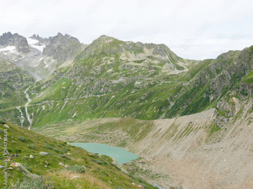 beautiful  landscape with mountain glacier lake, Sustenpass, Canton Bern, Switzerland, Europe 