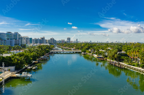 Aerial photo Miami Beach Indian creek waterway with luxury homes