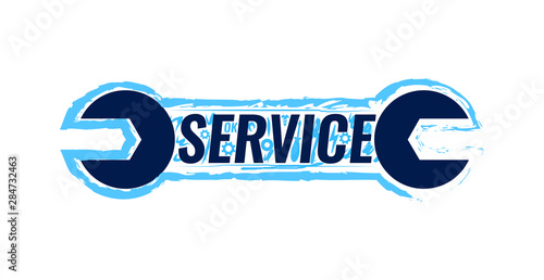 Digital Equipment Repair - Vector logotype template with Spanner and caption Service isolated on white.