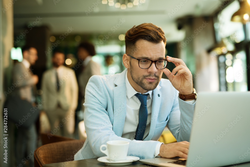 Business people enjoy and work in a cafe